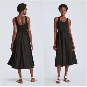 Everlane Black Sleeveless The Riviera Midi Dress Womens XS Tiered Pockets